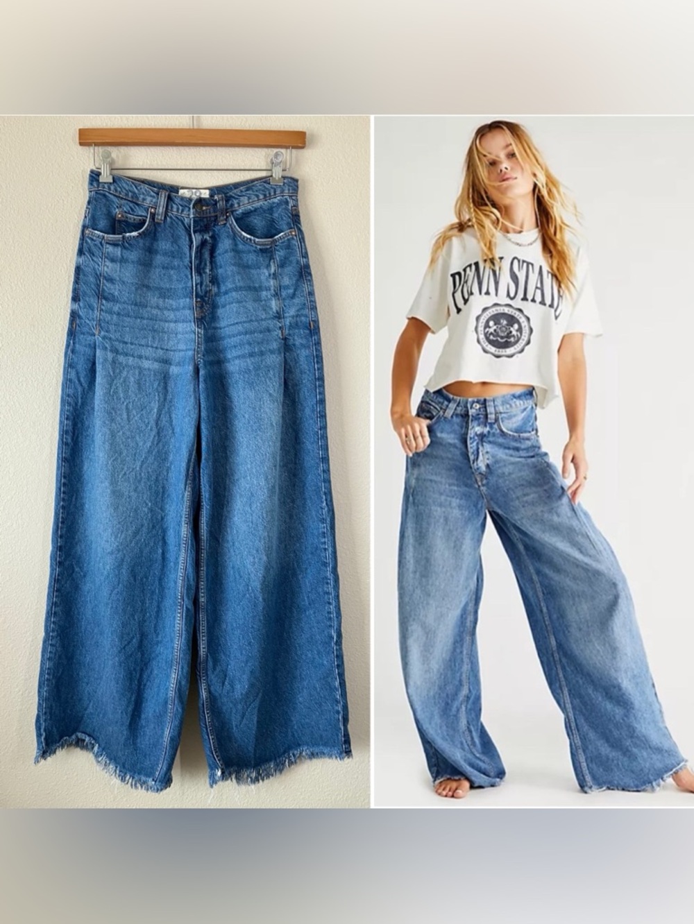 FREE PEOPLE We The Free Old West Wide Leg Jeans Size 29 Baggy Fray Hem Festival - Picture 13 of 13